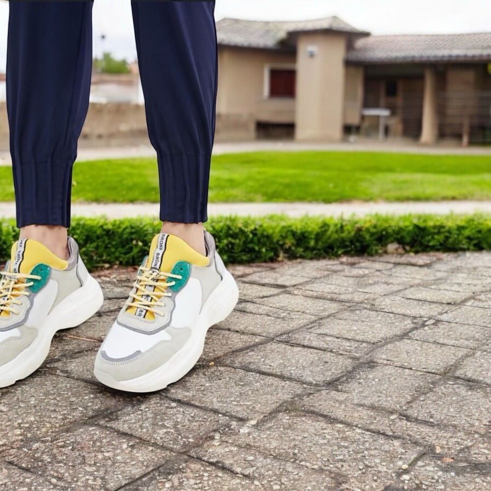 Bronx Baisley Low Top Sneakers White, Yellow , Silver Leather Women EU 40/ US 9 - Picture 8 of 8